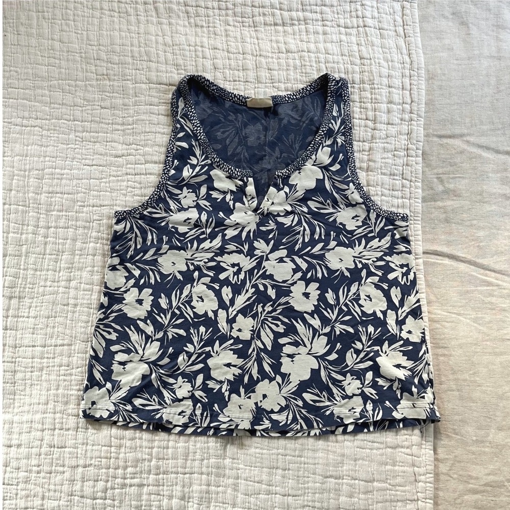 Pact Organic Cotton Tank Top Small Blue & White Floral